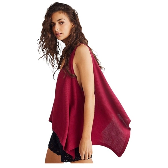 NEW Free People Poncho Tank Sing La La Burgundy OB1332864 - Picture 2 of 11